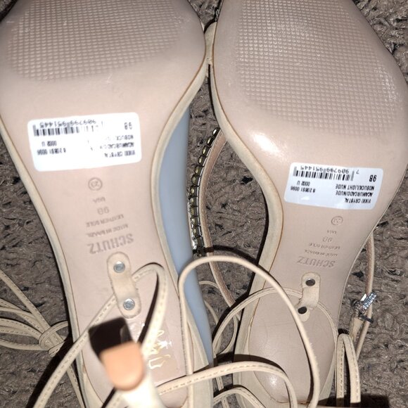 SCHUTZ-Vikki Crystal-Strappy/Convertible Heels-Light Nude Nubuck-Sz 9-NWOB - Picture 12 of 12